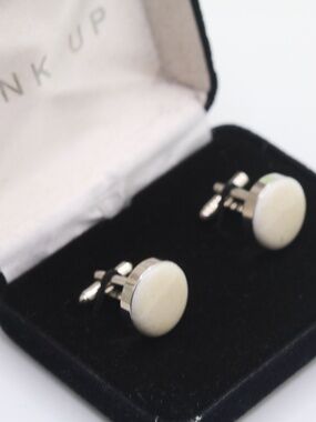 Cream Enamel Round Silver Tone Cufflinks New Nordstrom